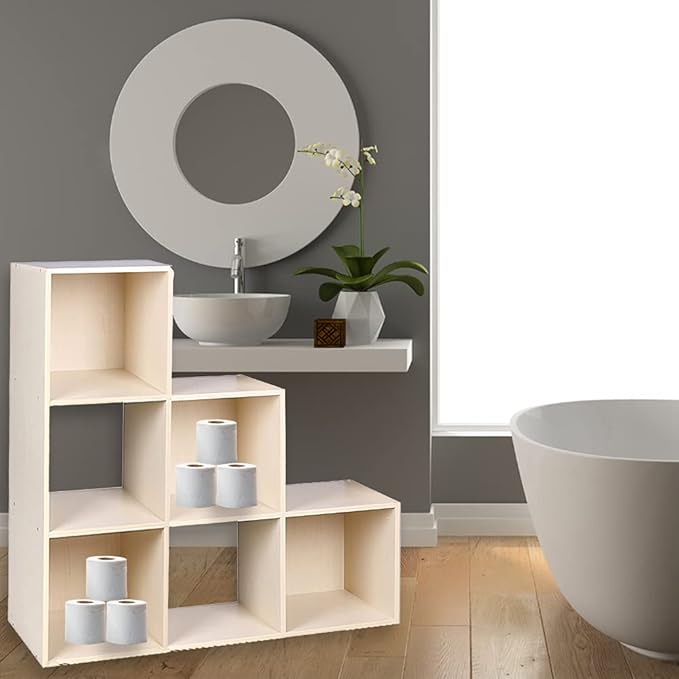Home Basics Open and Enclosed Cube MDF Storage Organizer, Oak (6-Cube Tiered) - LeafyLoom