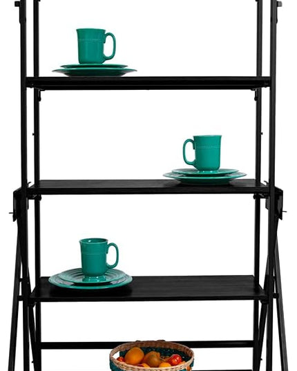 Origami Modern 2 in 1 Shelf to Table Style, Organizer Deco Rack Magically Turn to a Table/Desk in a Second, Fully Assembled, Patent Pending, Black(STT-BLKBLK) - LeafyLoom