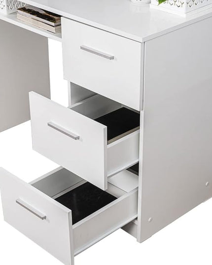 Madesa Computer Desk with 3 Drawers, 1 Door and 1 Storage Shelf, Wood Writing Home Office Workstation, Office Desk with Drawers - 30” H x 18” D x 53” W - White - LeafyLoom