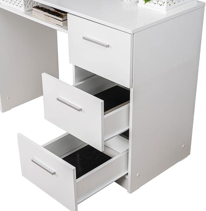 Madesa Computer Desk with 3 Drawers, 1 Door and 1 Storage Shelf, Wood Writing Home Office Workstation, Office Desk with Drawers - 30” H x 18” D x 53” W - White - LeafyLoom
