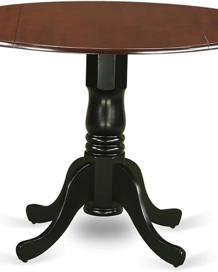 East West Furniture DLT-MBK-TP Dublin Dining Room Table - a Round kitchen Table Top with Dropleaf & Pedestal Base, 42x42 Inch, Mahogany & Black - LeafyLoom