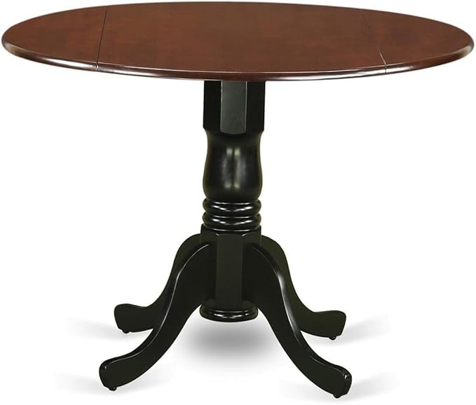 East West Furniture DLT-MBK-TP Dublin Dining Room Table - a Round kitchen Table Top with Dropleaf & Pedestal Base, 42x42 Inch, Mahogany & Black - LeafyLoom