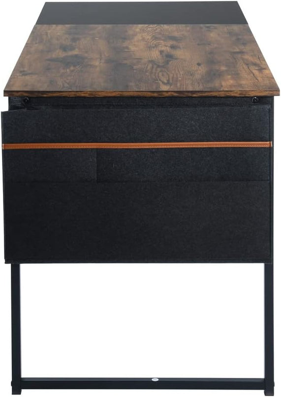 47 inch Study Storage Bag Space Saving for Home Office, Modern Simple Style PC Metal Frame Computer Desk, Writing Table, Brown, Black - LeafyLoom