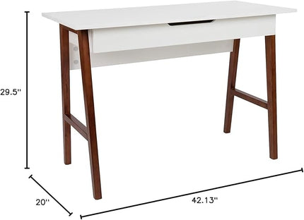 Flash Furniture Darla Computer Desk - White Home Office Desk with Storage Drawer - 42" Long Writing Desk for Bedroom - LeafyLoom