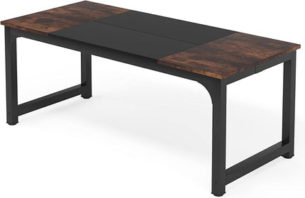 Tribesigns Modern Computer Desk, 70.8 x 31.5 inch Large Office Desk Computer Table Study Writing Desk Workstation for Home Office, Black Metal Frame - LeafyLoom