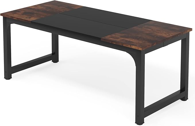 Tribesigns Modern Computer Desk, 70.8 x 31.5 inch Large Office Desk Computer Table Study Writing Desk Workstation for Home Office, Black Metal Frame - LeafyLoom