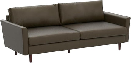 Dreamsir 80'' Faux Leather Sofa Couch, Mid-Century Modern Sofa with Solid Wooden Frame & Padded Cushions, 3-Seater Couch for Living Room, Apartment, Lounge Room (Green) - LeafyLoom