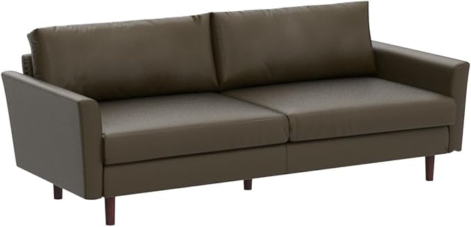 Dreamsir 80'' Faux Leather Sofa Couch, Mid-Century Modern Sofa with Solid Wooden Frame & Padded Cushions, 3-Seater Couch for Living Room, Apartment, Lounge Room (Green) - LeafyLoom