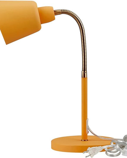 Globe 56083 16" Desk Lamp, Matte Orange, Adjustable Brass Gooseneck, in-Line On/Off Rocker Switch, Home Office Accessories, Desk Lamps for Home Office, Home Décor, Adjustable Lamp - LeafyLoom