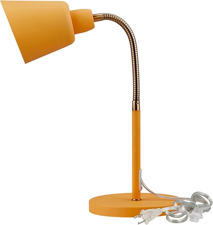 Globe 56083 16" Desk Lamp, Matte Orange, Adjustable Brass Gooseneck, in-Line On/Off Rocker Switch, Home Office Accessories, Desk Lamps for Home Office, Home Décor, Adjustable Lamp - LeafyLoom
