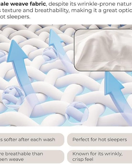 Purity Home Organic 100% Cotton King Size Sheets Set White, Percale Weave King Bedding Set, Crisp, Cooling & Breathable White Bed Sheets King Size, Fits Mattress Upto 16" Deep Pocket - LeafyLoom
