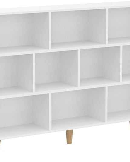 IOTXY Wooden Open Shelf Bookcase - 3-Tier Floor Standing Display Cabinet Rack with Legs, 10 Cubes Bookshelf, Warm White - LeafyLoom