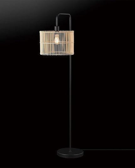 Globe Electric Barden 58" Floor Lamp, Matte Black, Bamboo Shade, On/Off Rotary Switch on Socket - LeafyLoom