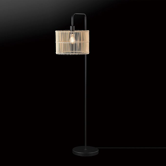 Globe Electric Barden 58" Floor Lamp, Matte Black, Bamboo Shade, On/Off Rotary Switch on Socket - LeafyLoom