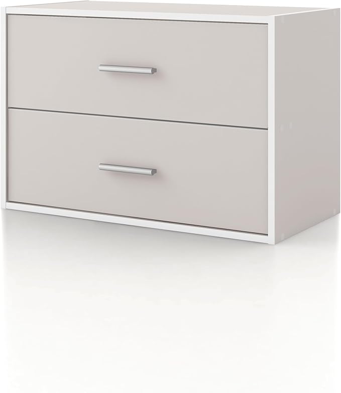 Apexa 2-Drawer Wooden Stackable Storage Drawers, Small Food Pantry Cabinet, Cajonera De Madera, Underbed Drawer Dorm Teen Room Decor & Bedroom, Home Office, Kitchen, Greige - LeafyLoom