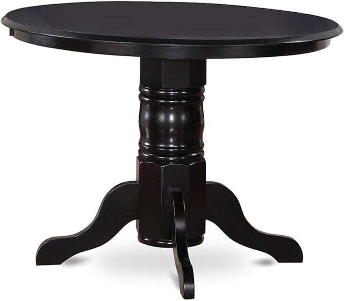 East West Furniture SHDR5-BLK-24 5 Piece Dinette Set for 4 Includes a Round Kitchen Table with Pedestal and 4 Black Color Linen Fabric Upholstered Parson Chairs, 42x42 Inch, Black - LeafyLoom