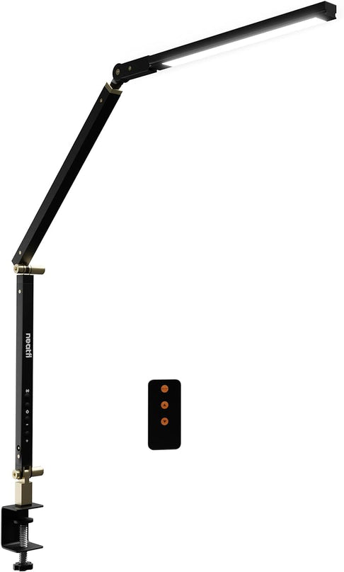 Neatfi LED Desk Lamp with Clamp, Touch & Remote Controlled, Stepless Dimming, 3 Color Modes, 3000-6000K, Detachable Shade, Flicker-Free, 360° Rotation, Wide Angle Lighting (Modern, Black) - LeafyLoom
