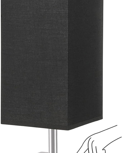 Ambimall Black Lamp with USB Ports - 3 Way Touch Lamps Beside Desk, Nightstand Lamp for Bedrooms Living Room, Black Shade with White Base, LED Bulb Included(Black) - LeafyLoom