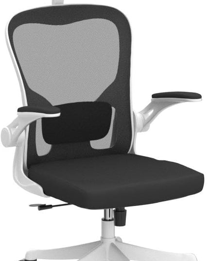 Office Chair, Ergonomic Office Chair with Lumbar Support & 3D Headrest & Flip Up Arms Home Office Desk Chairs Rockable High Back Swivel Computer Chair White Frame Black Mesh Study Chair - LeafyLoom