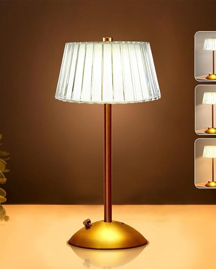 Cordless Metal Desk Lamp, Touch Sensor Control LED Table Lamp,3 Color Stepless Dimmable Battery Powered Lamp,Night Light for Kids Nursery,Bedroom/Desk/Cafe (Gold) - LeafyLoom