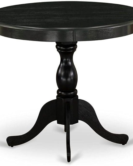 East West Furniture Antique Dining Round Wooden Table Top with Pedestal Base, 36x36 Inch, Wirebrushed Black - LeafyLoom