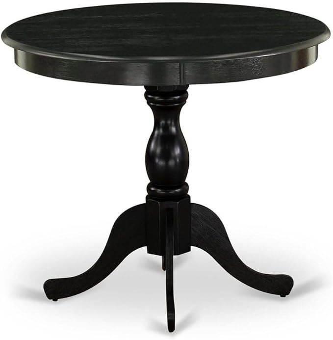 East West Furniture Antique Dining Round Wooden Table Top with Pedestal Base, 36x36 Inch, Wirebrushed Black - LeafyLoom