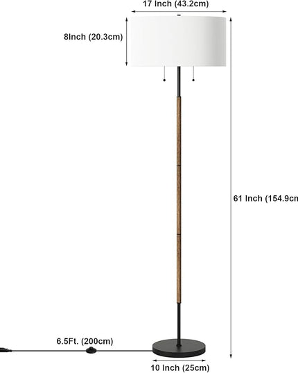 2-Light Floor Lamp, Mid Century Floor Lamp with White Fabric Shade, Standing Lamp Tall Lamp for Living Room Bedroom, 3 Color Temperatures 9W Bulb Include - LeafyLoom