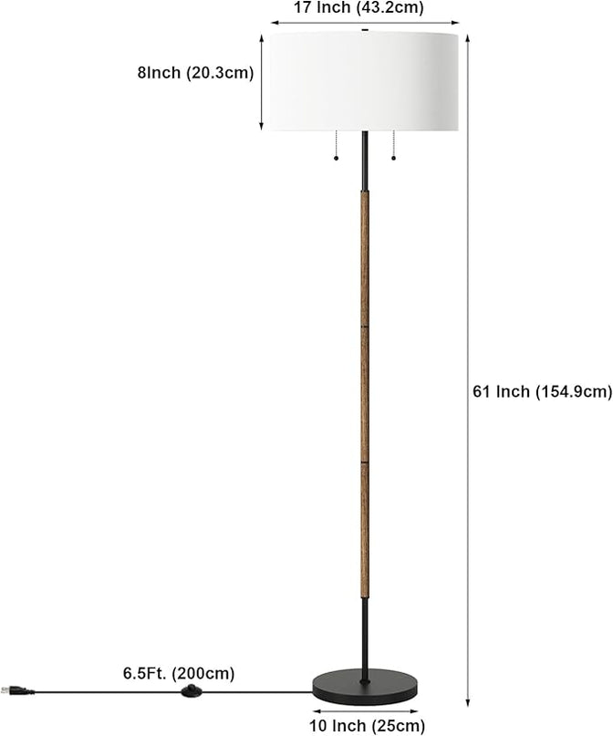 2-Light Floor Lamp, Mid Century Floor Lamp with White Fabric Shade, Standing Lamp Tall Lamp for Living Room Bedroom, 3 Color Temperatures 9W Bulb Include - LeafyLoom