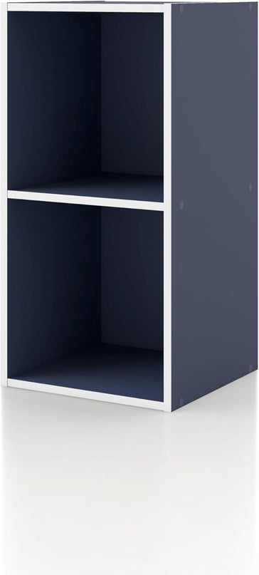 Apexa 2 Cube Storage Organizer Shelves, Stackable Wood Bookcase Fits Cubby Bins for Organization, Dorm Teen Room Decor & Home Office, Steel Blue - LeafyLoom