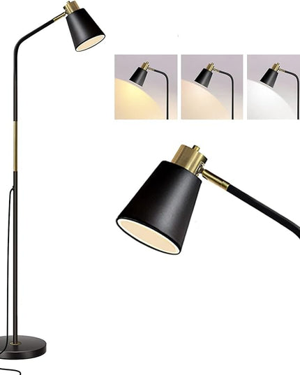 Floor Lamp, Dimmable Floor Lamps for Living Rooms & Bedrooms, Farmhouse Reading Lamp - Standing, Adjustable Metal Heads Indoor Task Lighting for Living Room Bedroom Office Home Décor (Black-01) - LeafyLoom