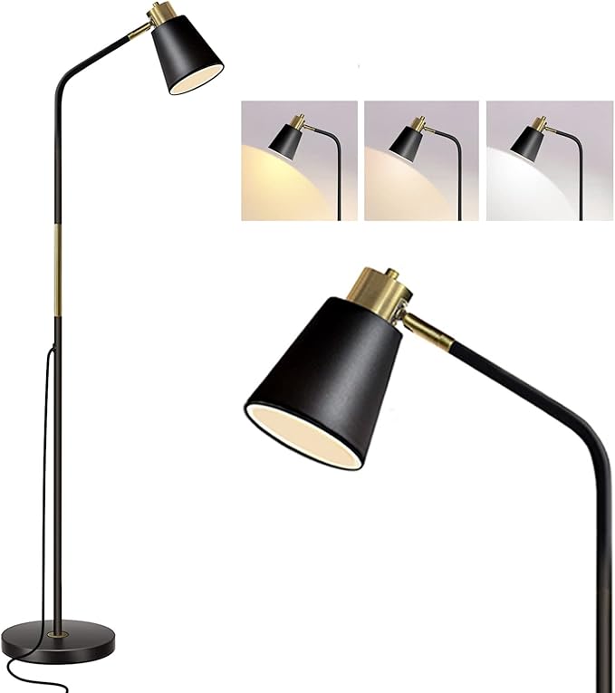 Floor Lamp, Dimmable Floor Lamps for Living Rooms & Bedrooms, Farmhouse Reading Lamp - Standing, Adjustable Metal Heads Indoor Task Lighting for Living Room Bedroom Office Home Décor (Black-01) - LeafyLoom