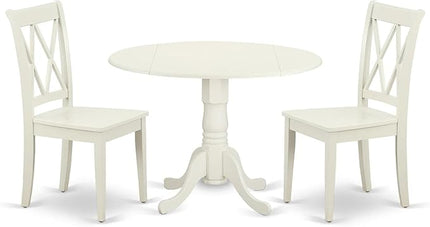 East West Furniture DLCL3-LWH-W Dublin 3 Piece Room Set Contains a Round Dining Table with Dropleaf and 2 Wood Seat Chairs, 42x42 Inch - LeafyLoom