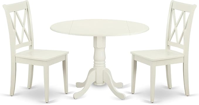 East West Furniture DLCL3-LWH-W Dublin 3 Piece Room Set Contains a Round Dining Table with Dropleaf and 2 Wood Seat Chairs, 42x42 Inch - LeafyLoom