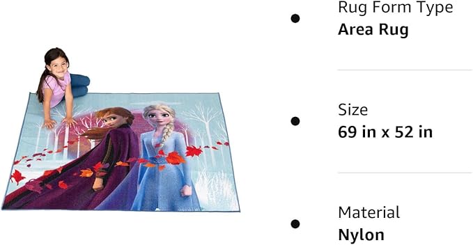 Disney Frozen 2 Kids Room Non Slip Area Rug, 69 in x 52 in, "Official" Disney Product By Franco - LeafyLoom