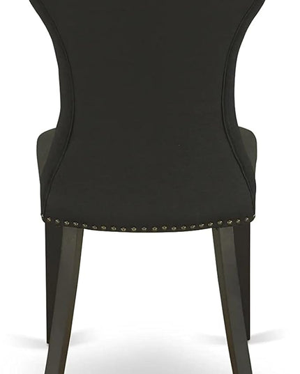 East West Furniture ESGA3-BCH-24 Eden 3 Piece Kitchen Set for Small Spaces Contains a Round Dining Room Table with Pedestal and 2 Linen Fabric Padded Chairs, 30x30 Inch, Black & Cherry - LeafyLoom