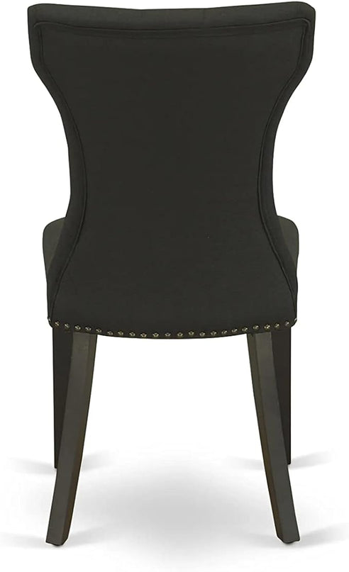 East West Furniture ESGA3-BCH-24 Eden 3 Piece Kitchen Set for Small Spaces Contains a Round Dining Room Table with Pedestal and 2 Linen Fabric Padded Chairs, 30x30 Inch, Black & Cherry - LeafyLoom