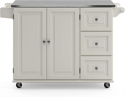 Homestyles Kitchen Cart with Stainless Steel Metal Top Rolling Mobile Kitchen Island with Storage and Towel Rack 54 Inch Width Off White - LeafyLoom