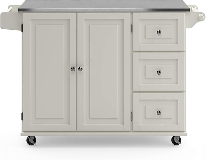 Homestyles Kitchen Cart with Stainless Steel Metal Top Rolling Mobile Kitchen Island with Storage and Towel Rack 54 Inch Width Off White - LeafyLoom
