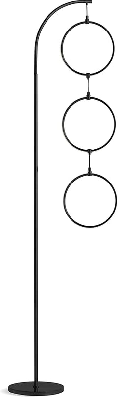 Brightech Nova Modern Floor Lamp Matches Living Room Décor - Contemporary Arc Tall Lamp with 3-Circle Ring-Style Pendant - Over The Couch Standing on Arching Pole - Eclectic- Black - LeafyLoom
