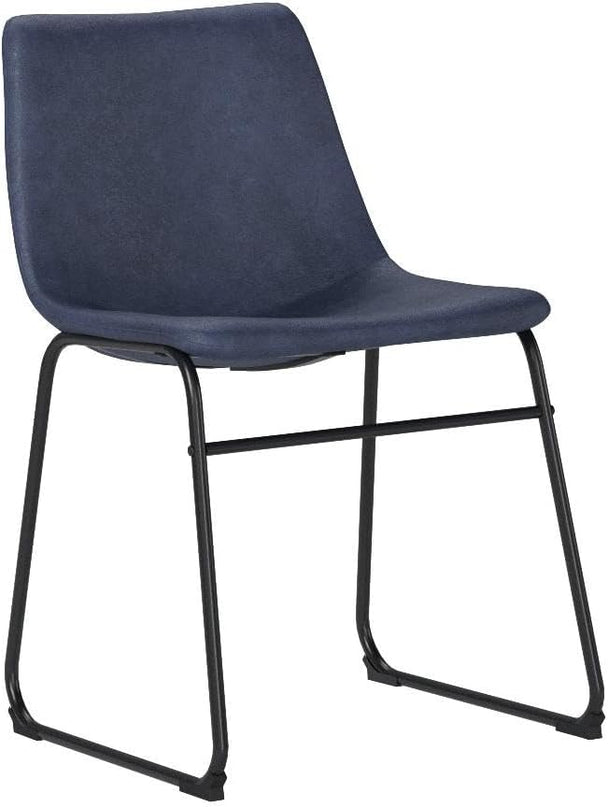Walker Edison Douglas Urban Industrial Faux Leather Armless Dining Chairs, Set of 2, Navy Blue - LeafyLoom