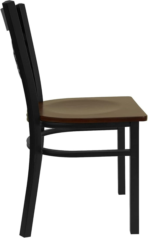 Flash Furniture 2 Pack HERCULES Series Black ''X'' Back Metal Restaurant Chair - Mahogany Wood Seat - LeafyLoom