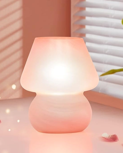 Mushroom Lamp Cute Table Lamp for Bedroom Nightstand Soft Light Pink, Small Glass Nightlight Stepless Dimmable Desk Lamp for Dining, Living, Nursery, Vanity, Home Decor Gift for Girls Women - LeafyLoom