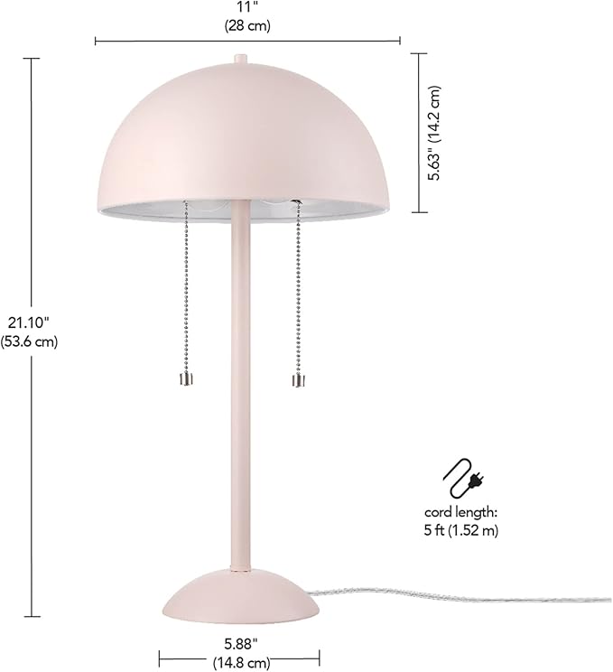 Globe Electric 65531 Luna 21" 2-Light Table Lamp, Matte Blush Pink, Double Plated Nickel On/Off Pull Chains - LeafyLoom