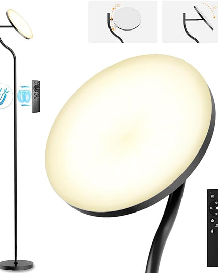 FIMEI LED Modern Floor Lamp, Super Bright Dimmable Tall Standing Lamp with 10'' Lamp Panel, 4 Color Temperature Rotatable Reading Floor Lamps, Remote&Touch Control, for Living Room Bedroom Office - LeafyLoom
