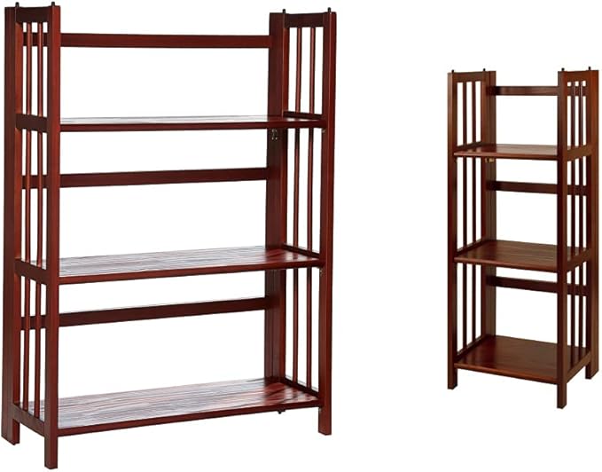 Casual Home 3-Shelf Folding Stackable Bookcase (27.5" Wide)-Walnut & 3-Shelf Folding Bookcase (14" Wide)-Walnut - LeafyLoom