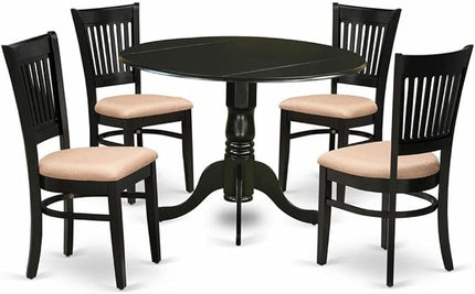 East West Furniture Dublin 5 Piece Dining Set for 4 includes a Round Kitchen Table with Dropleaf and 4 Linen Fabric Upholstered Dinette Chairs, 42x42 Inch, DLVA5-BLK-C - LeafyLoom