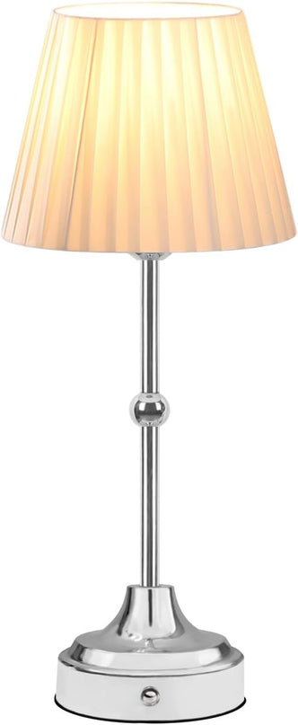 Cordless Metal Table Lamp,Touch Sensor Control Portable LED Table Lamp,3-Levels Brightness Rechargeable Bedside Lamp,Night Light for Kids Nursery,Dining Room Lamp (Silver) - LeafyLoom