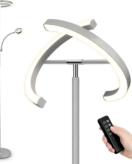 FIMEI Split Floor Lamp with Reading Light, Modern Bright LED Rotatable Standing Lamp with Stepless Dimming and 3000K-6000K Color for Living Room Bedroom Office, Touch and Remote Control, Gray - LeafyLoom