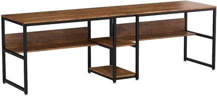 Tribesigns Two Person Desk with Bookshelf, 78.7 Computer Office Double Desk for Two Person, Rustic Writing Desk Workstation with Shelf for Home Office (Brown) - LeafyLoom
