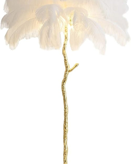 Luxury Resin Ostrich Feather Lamp, 35 Pieces real ostrich feathers,Feather Floor Lamp,Standing Lamp for Living Room, Bedroom and Office 67” Tall Feather Lamp (White) - LeafyLoom
